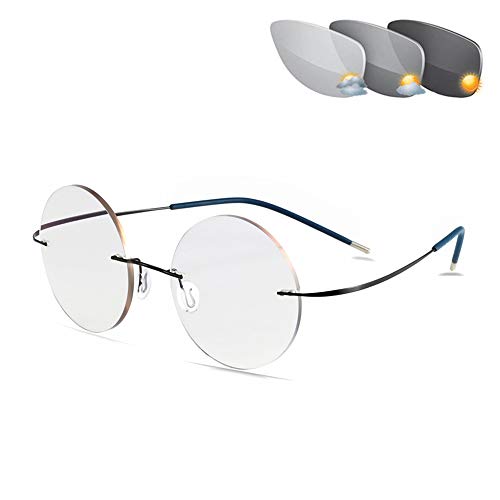 CAOXN Memory Titan Randlose Lesebrille Männer Frauen Ultraleichte Uv400 Sonnenbrille Photochrome Transition Presbyopic Eyeglasses,+100 von CAOXN