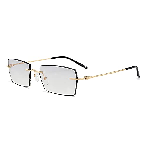 CAOXN Rahmenlose Anti-Blaulicht-Business-Lesebrille Für Herren, Rahmenlose Anti-Augen-Ermüdungs-Presbyopie-Lesebrille Aus Reinem Titan,Gold,+2.00 von CAOXN