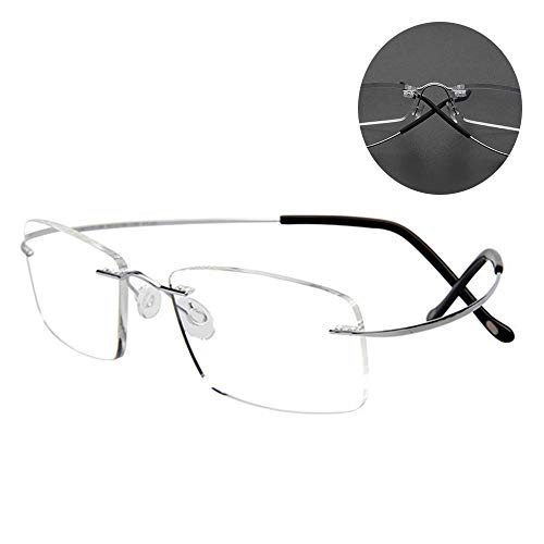 CAOXN Ultraleichte Rahmenlos Lesebrille, Herrenmode Brille, Weibliche Anti Müdigkeit Gläser, Reines Titan Optische Brillen Mit Dioptrien 1,0-3,0,Silber,+3.00 von CAOXN