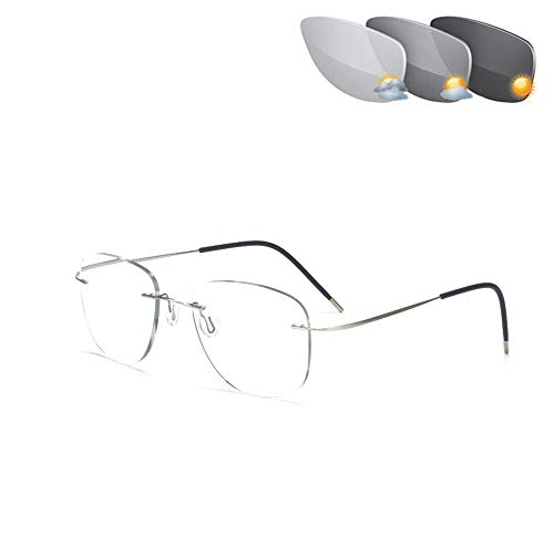 CAOXN Ultraleichte Titan Lesebrille Randlose Pilot Sonnenbrille Für Herren Und Damen Mit Photochromem Übergang Uv400 Presbyopic Eyeglasses Readers,Silver+150 von CAOXN