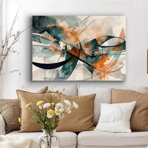 CAOXTART Abstrakte Leinwand-Wandkunst, Graffiti-Kunstwerk in Cyan- und Orangetönen, Farbgemälde, Drucke für Wohnzimmer, Schlafzimmer, Dekoration, 80 x 120 cm, mit Rahmen von CAOXTART