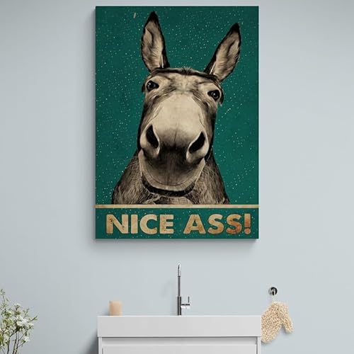 CAOXTART Abstraktes Wandkunstgemälde mit schönem Esel, humorvolle Esel-Badezimmerposter und -drucke, lustige Esel-Toilettenbilder (70 x 100 cm/Innenrahmen) von CAOXTART