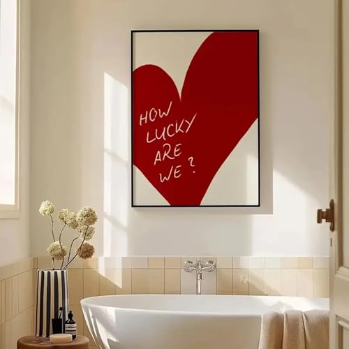CAOXTART Abstraktes rotes Liebesherz „How Lucky Are We“, Poster, ästhetisches Leinwandgemälde, moderner Druck, Wandkunst, Schlafzimmer, Heimdekoration, 30 x 40 cm, rahmenlos von CAOXTART
