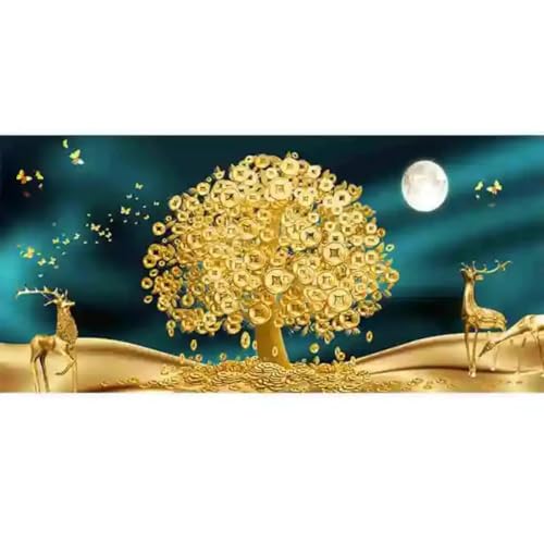CAOXTART Large Deer and Golden Leaf Mural Lucky Gold Money Tree Canvas Print Painting Floral Plant Poster Home Decor Pictures 40x80cm framework von CAOXTART