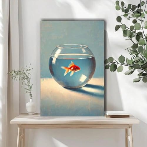 CAOXTART Niedliches Fisch-Leinwand-Poster, Goldfisch-Druck, Gemälde, maximalistische Badezimmer-Wandkunst, ästhetische Bilder, adrette Raumdekoration, Kunstwerk, 30 x 40 cm, rahmenlos von CAOXTART