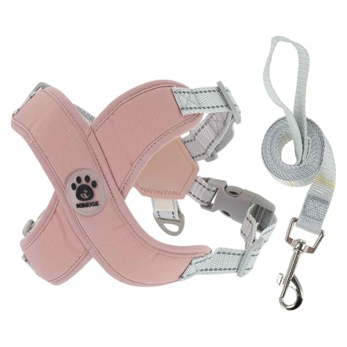 CAPASTEC 1 SetHundegeschirr mit Hundeleine Set, X-Framework, Verstellbares Anti-Zug Anti-Würge-Hundebrustgeschirr, mittelgroße Hunde und Welpen, Atmungsaktive Hundeweste mit Leine, L, Rosa von CAPASTEC