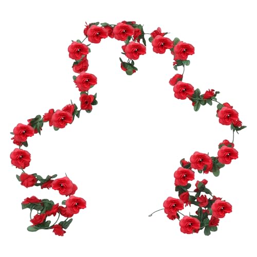 CAPASTEC 4 Stück Künstliche Blume Girlanden Rosengirlande 220cm Blumengirlande Künstliche Blumen Hängende Pflanze für Hochzeit Garten ZäUne Party Rot von CAPASTEC