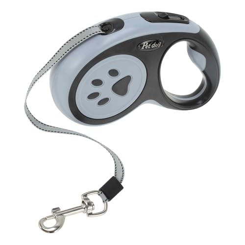 CAPASTEC Einziehbare Hundeleine Ergonomischer Griff Fußabdruck Muster Für Haustiere Unter 15 kg 5 Meter Schwarz von CAPASTEC