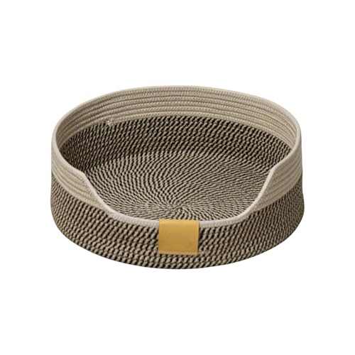 CAPASTEC Gewebtes Katzenbett, 40 cm Durchmesser Faltbarer Korb-Nistplatz, Atmungsaktives Haustier-Liegebett, Krallen-Schleiffestes Universelles Kätzchenbett, Schwarz Khaki von CAPASTEC