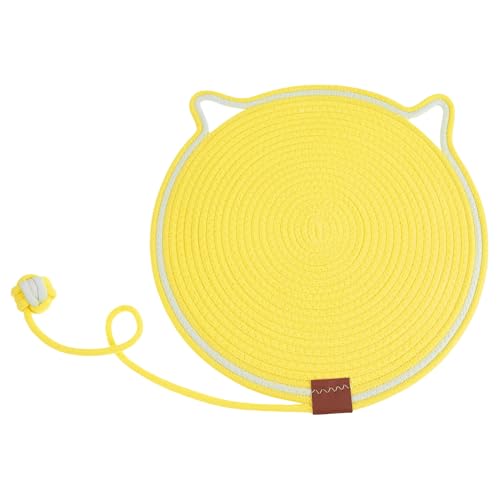 CAPASTEC Kratzmatte Katze Kratzbrett mit Ball, Katzenkratzpad aus Baumwollseil, runder horizontaler Katzenkratzteppich, Katzenmöbelschutz für Wandsofas Gelb 50cm von CAPASTEC
