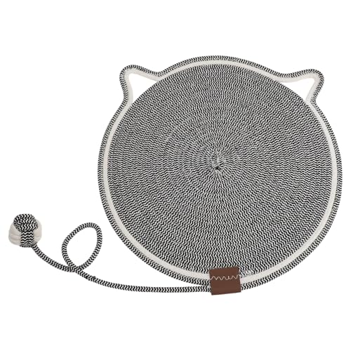 CAPASTEC Kratzmatte Katze Kratzbrett mit Ball, Katzenkratzpad aus Baumwollseil, runder horizontaler Katzenkratzteppich, Katzenmöbelschutz für Wandsofas Grau 50cm von CAPASTEC
