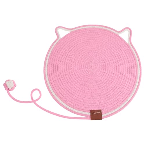 CAPASTEC Kratzmatte Katze Kratzbrett mit Ball, Katzenkratzpad aus Baumwollseil, runder horizontaler Katzenkratzteppich, Katzenmöbelschutz für Wandsofas Rosa 42cm von CAPASTEC