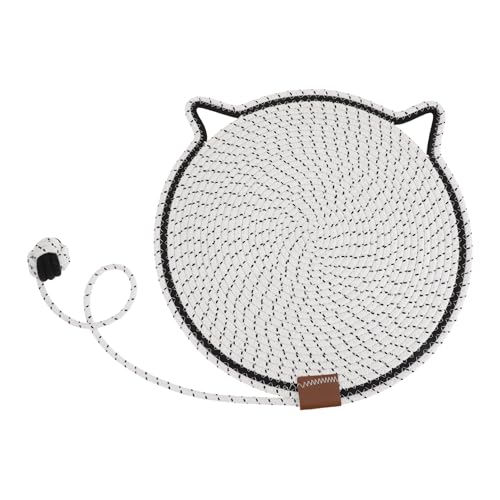 CAPASTEC Kratzmatte Katze Kratzbrett mit Ball, Katzenkratzpad aus Baumwollseil, runder horizontaler Katzenkratzteppich, Katzenmöbelschutz für Wandsofas Weiß 42cm von CAPASTEC