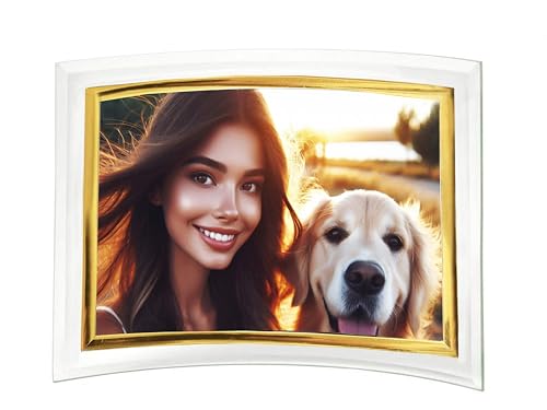 CAPESTORE Gebogener Bilderrahmen für Fotos 10 x 15 cm aus konkavem Glas – Geschenkidee (Transparent, 10 x 15 cm, horizontal Gold) von CAPESTORE
