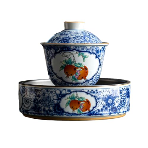 150 ml Haushaltskeramik, Antikblau und Weiß, mit Deckel, Kung-Fu-Tee-Set – Duofu Granatapfel-Schüssel mit Deckel und Teehalter 150 ml Haushaltskeramik, Antikblau und Weiß, mit Deckel, Kung-Fu-Tee-Set – Duofu Granatapfel-Schüssel mit Deckel und Teehalter von CAPIJIONG
