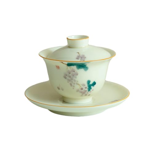 170 ml, handbemaltes weißes Porzellan, Sancai-Deckelschüssel, Kung-Fu-Tee-Set für den Haushalt, Kung-Fu-Tee-Set – Sancai-Deckelschale: Traube von CAPIJIONG