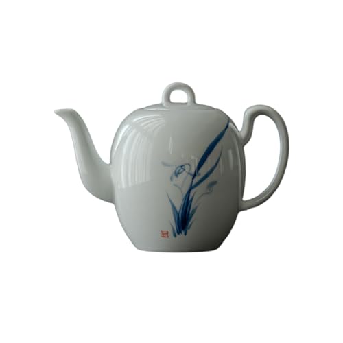 180 ml chinesische Teekanne aus einfachem weißem Porzellan, handbemalt, blau-weiße Kung-Fu-Keramik-Teekanne, Orchidee von CAPIJIONG