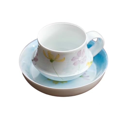 210 ml handbemalte Gesang-Blumen-Keramik-Kaffeetasse, einfache und frische Wassertasse, Kaffeetasse (3er-Set) von CAPIJIONG
