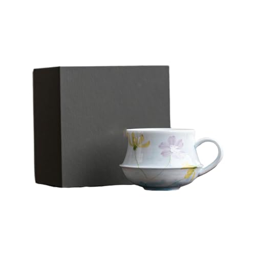 210 ml handbemalte Gesang-Blumen-Keramik-Kaffeetasse, einfache und frische Wassertasse, Kaffeetasse (Box) Löffel von CAPIJIONG