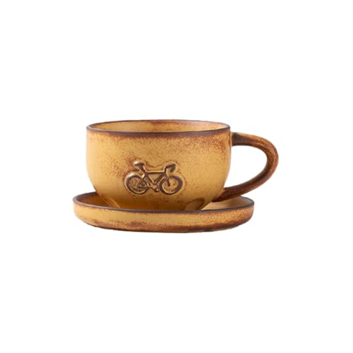 250 ml chinesischer Stil, einfache handgeschnitzte Retro-Latte rustikale Kaffeetasse – Hochsommer, dicker gelber Stil von CAPIJIONG