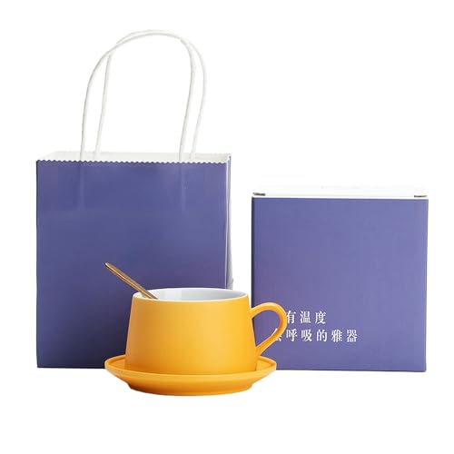 280 ml Haushalts-einfache einfarbige exquisite kreative Keramik-Kaffeetasse – Gelb von CAPIJIONG