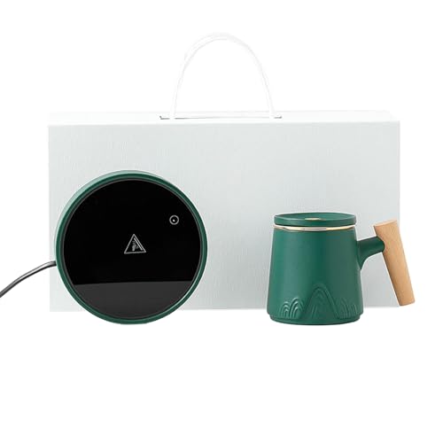 300 ml Filtertee mit Deckel, Keramiktasse mit vergoldetem Holzgriff, Grün + Boden [Box] von CAPIJIONG