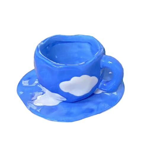 300 ml kreative personalisierte Keramiktasse mit niedlichem Mädchen, Kaffeetassen-Set, blauer Himmel, weiße Wolke Tasse und Schale, dunkel C-201-300 ml von CAPIJIONG