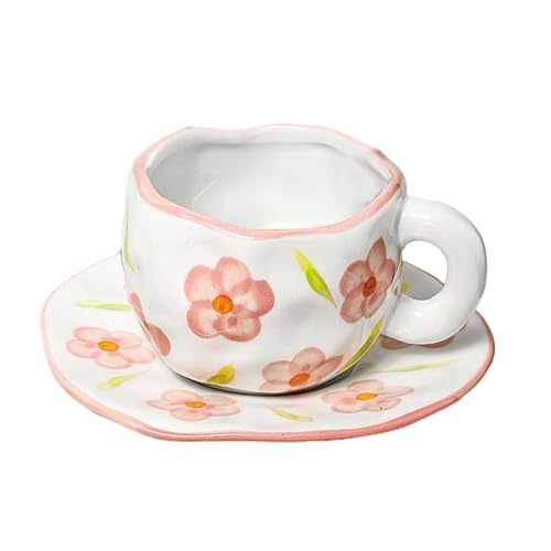 300 ml kreative personalisierte Keramiktasse mit niedlichem Mädchen, Kaffeetassen-Set, handgehaltene Blumen-Tasse und -schale, E-201-300 ml von CAPIJIONG