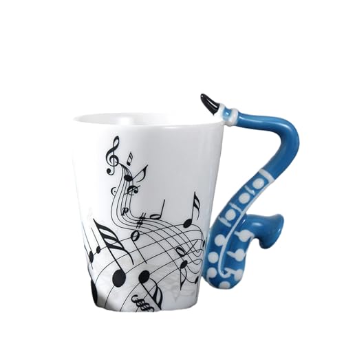 370 ml Keramiktasse für Musikinstrumente, Noten, Milch, Kaffee, Markierung, Wasserbecher, HD342, Saxe Blue Freedom von CAPIJIONG