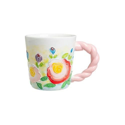 400 ml handbemalte Keramiktasse mit geprägter Blume, Pfingstrosen, Pink von CAPIJIONG