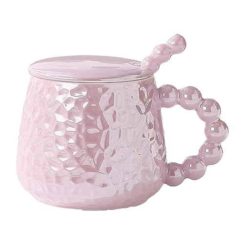 430 ml INS Style Bunte Perlenkeramiktasse Mikrowelle kann mit einem Deckellöffel verwendet werden, Haushaltsmilch, Frühstück, Wasserbecher für Büro, Zuhause, Lila von CAPIJIONG