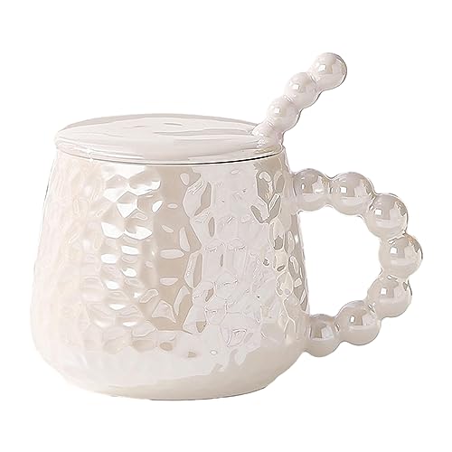430 ml INS Style bunte Perlenkeramiktasse Mikrowelle kann mit einem Deckellöffel verwendet werden, Haushaltsmilch, Frühstück, Wasserbecher für Büro, Zuhause, weiß von CAPIJIONG