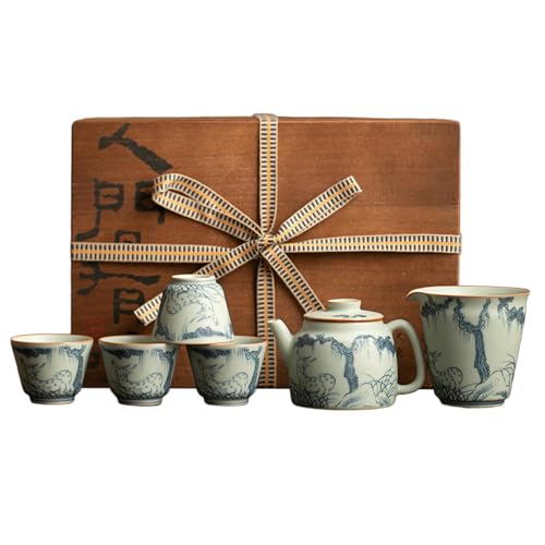 Blau-weiße Unterglasur Cute Rabbit One Pot Four Cup Set - Topfset: Songlin Hirsch Blau-weiße Unterglasur Cute Rabbit One Pot Four Cup Set - Topfset: Songlin Hirsch von CAPIJIONG