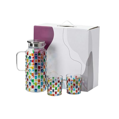 Buntes Weberei-Wasserutensilien-Set, Wohnzimmer mit einer Glas-Teetasse – eine Kanne und zwei Tassen [Box] von CAPIJIONG