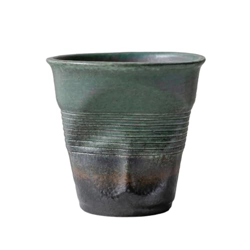 CAPIJIONG 200 ml zerknitterte grobe Keramik-Kaffeetasse mit kreativem unregelmäßigem Design, grün von CAPIJIONG