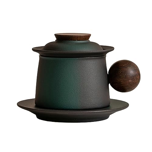 CAPIJIONG 200ml/7oz Gradient Keramik Becher Kreative Personalisierte Büro Kaffeetasse mit Kissen für Büro Zuhause Restaurant Café Teehaus Schwarz Grün - Holzgriff+Teller (mit Löffel) von CAPIJIONG