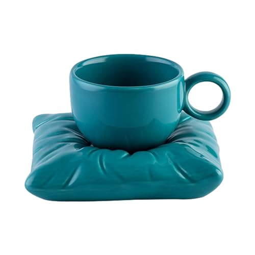 CAPIJIONG 220ml/7oz Kreative Und Personalisierte Macarone Kissen Keramik Kaffeetasse Set Mit Mikrowelle Erhältlich Für Hochzeit, Geburtstagsgeschenk, Nachmittagsteetasse - Pfauengrün von CAPIJIONG