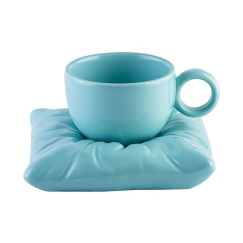 CAPIJIONG 220ml/7oz Kreative Und Personalisierte Macarone Kissen Keramik Kaffeetasse Set Mit Mikrowelle Verfügbar Für Hochzeit, Geburtstagsgeschenk, Nachmittagsteetasse - blau von CAPIJIONG