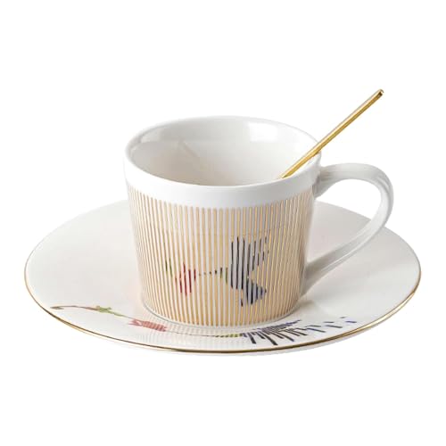 CAPIJIONG Keramik-Kaffeetasse mit kreativen Streifen, physikalische, dynamische Reflexion, für Büro, Zuhause, Restaurant, Café, dynamischer Kolibri, Gold, 240 ml von CAPIJIONG