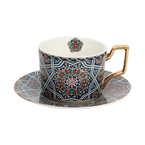 CAPIJIONG 250 ml Europäische Kaffeetasse und Teller Set, Mikrowelle erhältlich, marokkanischer Stil, englische Nachmittagskamelie Teetasse - Geometrie E von CAPIJIONG