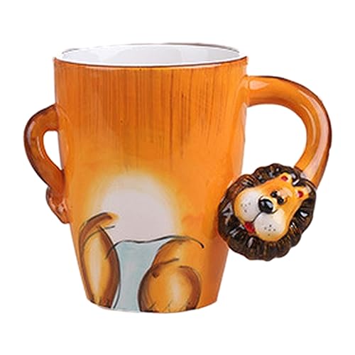 CAPIJIONG 300 ml 3D Waldtier Keramik Mark Cup Mikrowelle erhältlich mit reiner handbemalter Unterglasur Farbe Kreative Frühstück Milch Tasse - A Lion-301-400ml von CAPIJIONG