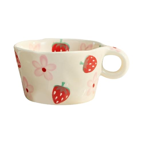 CAPIJIONG 300ml/10oz Frische Tiger Erdbeere Keramik Tasse Mikrowelle Kann Für Nette Hände Zum Kneifen Frühstück Milch Kaffeetassen Blume Erdbeere von CAPIJIONG