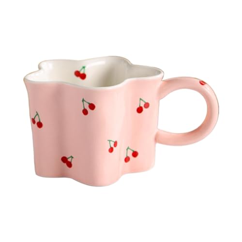 CAPIJIONG 300ml/10oz Kirsche Keramik Tasse Mädchen Herz Unregelmäßige Frühstück Kaffee Milch Tasse Kirsche von CAPIJIONG