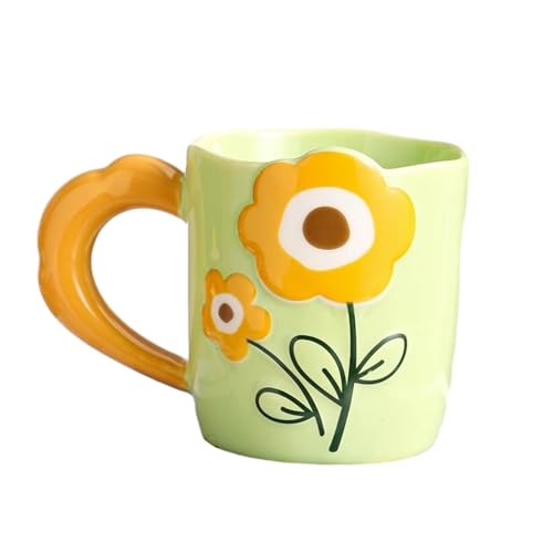 CAPIJIONG 375ml/12oz Minimalistische Sonnenblume Keramik Becher, Home Hohe Kapazität Kaffee Und Milch Tasse Hellgrün von CAPIJIONG