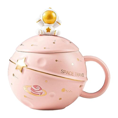 CAPIJIONG 400 ml Kreative Relief Astronaut Planet Tasse Mikrowelle erhältlich Astronaut Paar Tasse für Büro Zuhause Rosa - 420 ml von CAPIJIONG