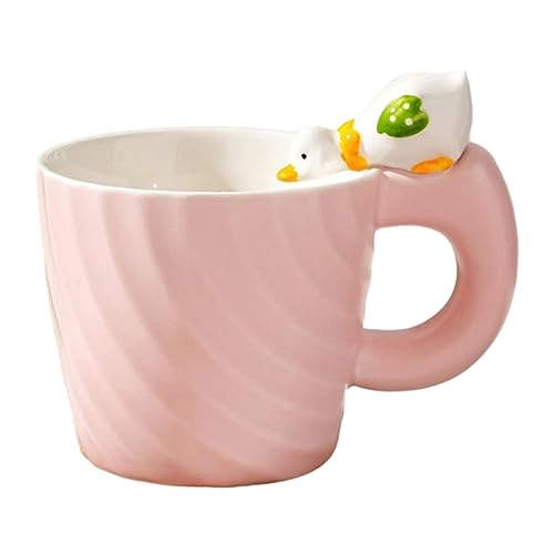 CAPIJIONG 400 ml handbemalte Enten-Keramiktasse für die Mikrowelle, kann als niedliche Cartoon-Kaffeetasse für Büro und Zuhause verwendet werden, Sakura-Pulver – Trinkente von CAPIJIONG