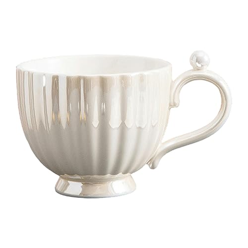 CAPIJIONG 400ml/13oz Pearl Glaze Gradient Ceramic Mark Cup Creative High Capacity Pearl Shell Drinking Cup for office home-white-401-500ml von CAPIJIONG