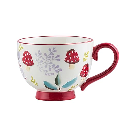 440 ml handbemalte Keramiktasse für die Mikrowelle, kann für Paarmilchfrühstück verwendet werden, große Kapazität, große Kaffeetasse mit großem Bauch, Pilz von CAPIJIONG