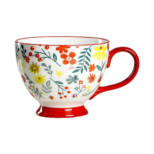 CAPIJIONG 450ml/15oz Kreative Amerikanische Handgemalte Keramik Becher Mikrowelle Kann Große Kapazität Frühstück Milch Müsli Cup-Red Edged Floral Fragmente von CAPIJIONG