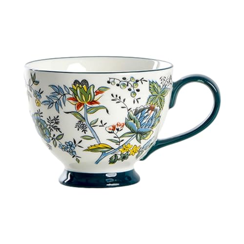 Kreative amerikanische handbemalte Keramiktasse, Mikrowellenherd, für Frühstück, Milch, Müsli, Frühstück, Milch, Müsli, Frühlingsknospe, Blume, 450 ml von CAPIJIONG